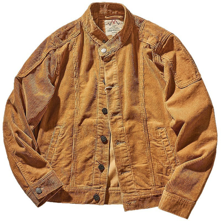 Men's Stylish Cord Jacket with Stand-up Collar Mune Fashion