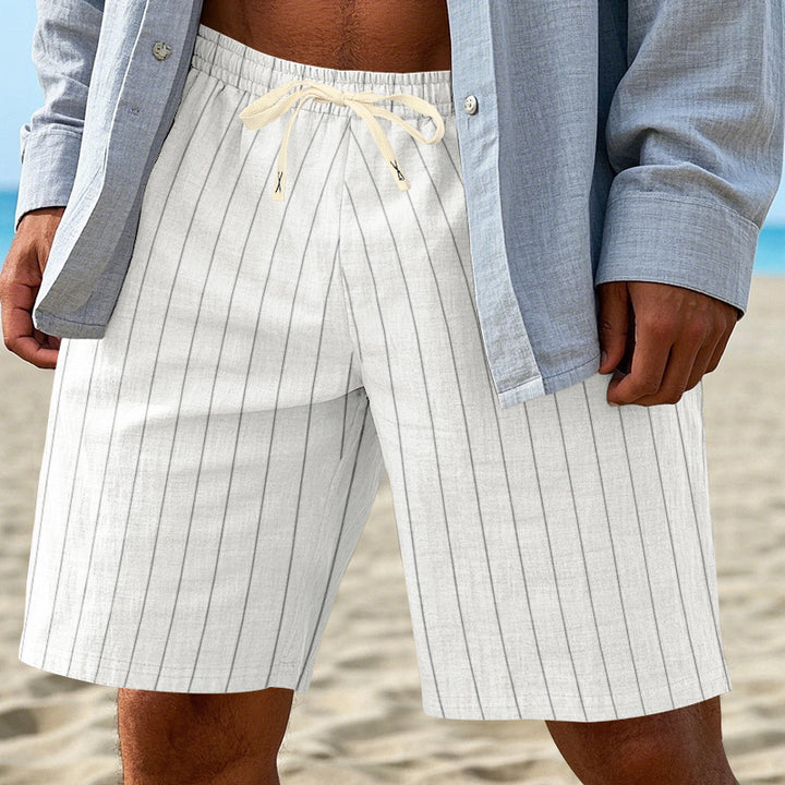 Men's relaxed beach Bermuda shorts with fine pinstripe structure, elastic drawstring waistband, and side slip pockets Mune Fashion