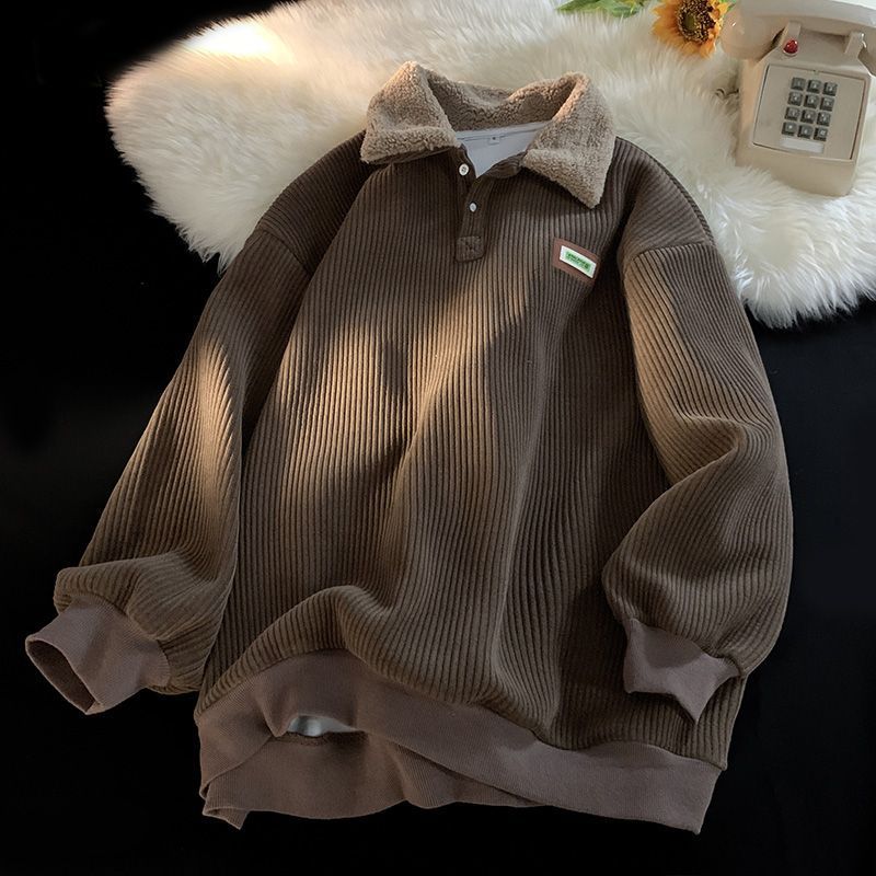 Women's Soft Corduroy Sweater with Sherpa Collar Mune Fashion