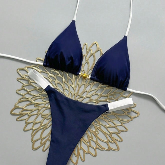 Women's Triangle Bikini with Adjustable Straps and Elegant Gold Accent Mune Fashion