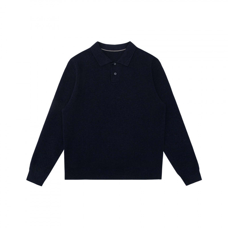 Men's fine knit polo shirt with ribbed structure, long sleeves and classic collar Mune Fashion