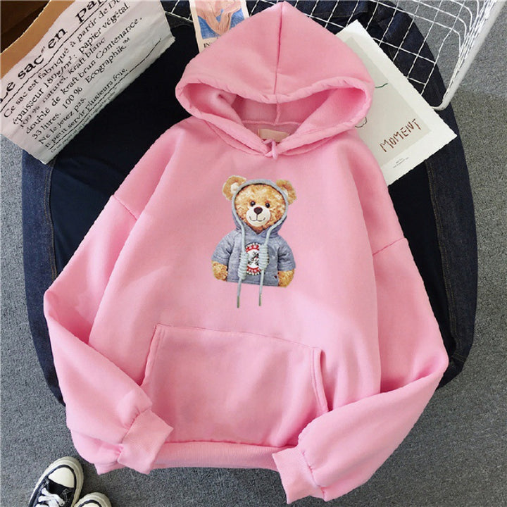Unisex casual oversized hoodie with teddy front print, kangaroo pocket and soft fleece lining Mune Fashion