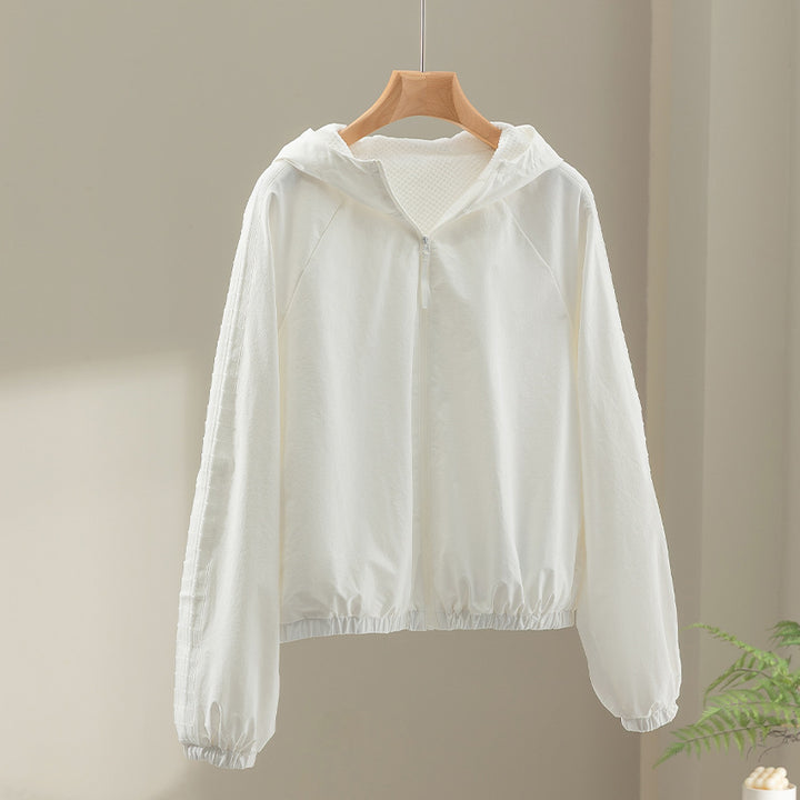 Women's Light Hooded Jacket with Half Zipper, Quilted Lining and Elastic Hem Mune Fashion