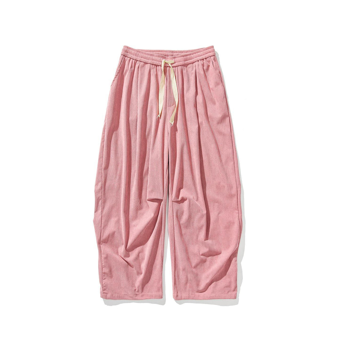 Men's wide-cut corduroy pants with pleats, drawstring, and casual baggy silhouette Mune Fashion