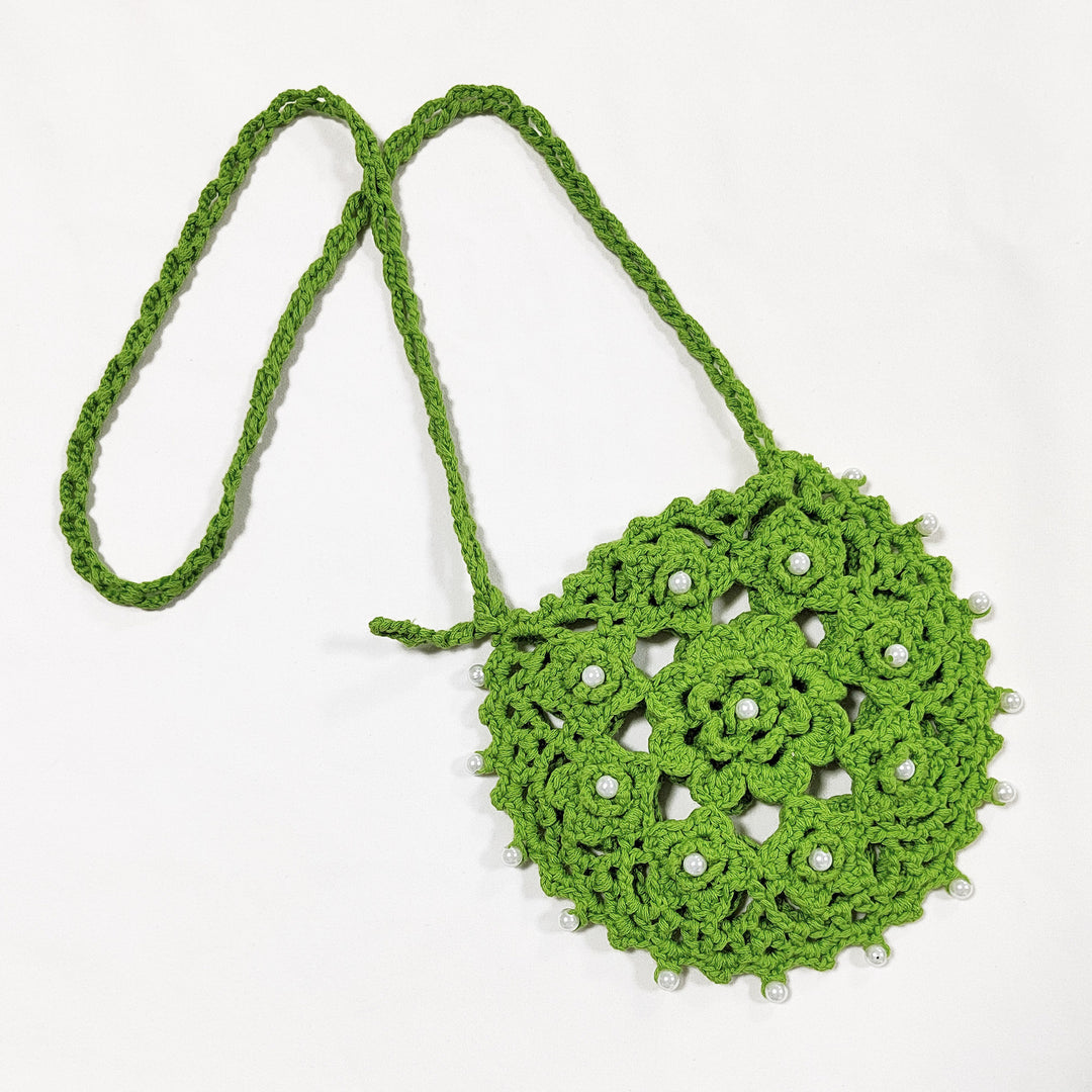 Ladies handcrafted crochet handbag with pearl embellishment Mune Fashion