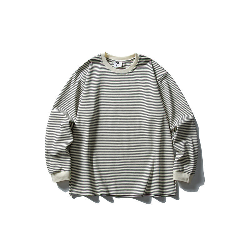 Unisex Oversize Longsleeve in maritime look with fine striped texture and ribbed collar Mune Fashion