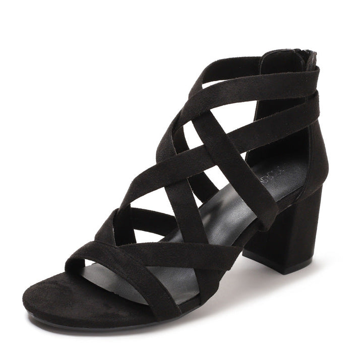 Women's sandals with stylish crossover strap and comfortable block heel Mune Fashion