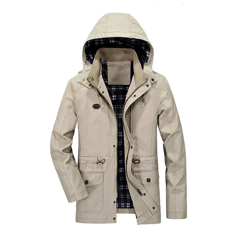 Men's lightweight field parka with hood, checkered lining and drawstring waist Mune Fashion