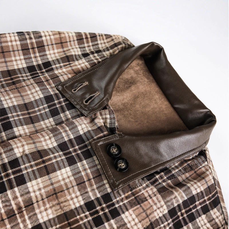 Men's short-cut field blouson in vintage workwear style with faux leather stand-up collar and checked inner lining Mune Fashion