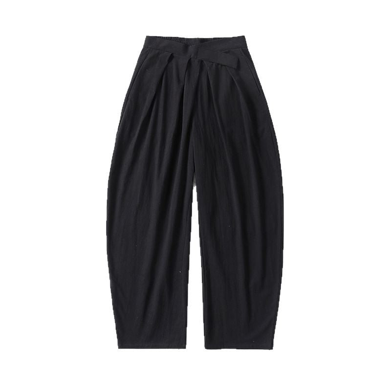 Ladies Elegant Pleated Trousers with Balloon-Shaped Leg and Elastic Waistband Mune Fashion