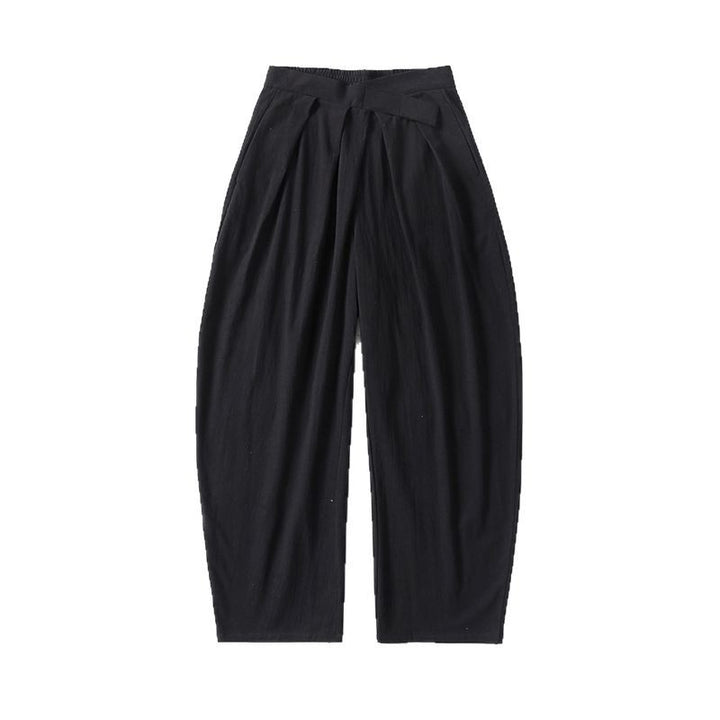 Ladies Elegant Pleated Trousers with Balloon-Shaped Leg and Elastic Waistband Mune Fashion