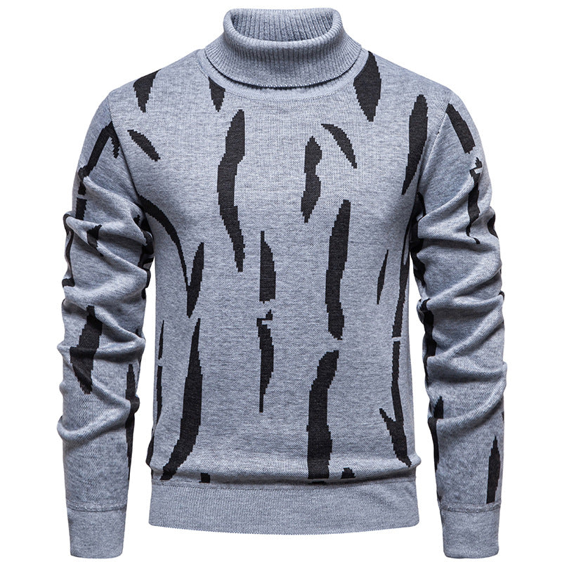 Men's Structured Turtleneck Sweater with Abstract Jacquard Pattern and Ribbed Trims Mune Fashion