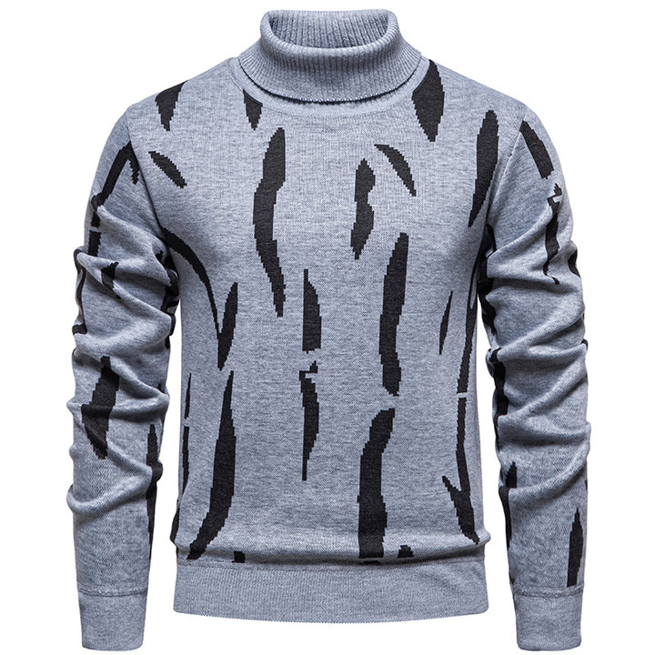 Men's Structured Turtleneck Sweater with Abstract Jacquard Pattern and Ribbed Trims Mune Fashion