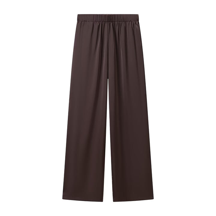 Women's Wide Palazzo Pants with Elastic Waistband and Flowing Satin Look Mune Fashion