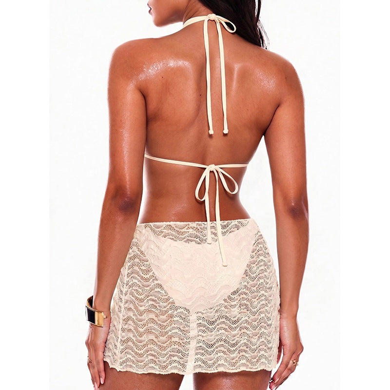 Women’s bikini set with delicate lace look and casual wrap skirt Mune Fashion