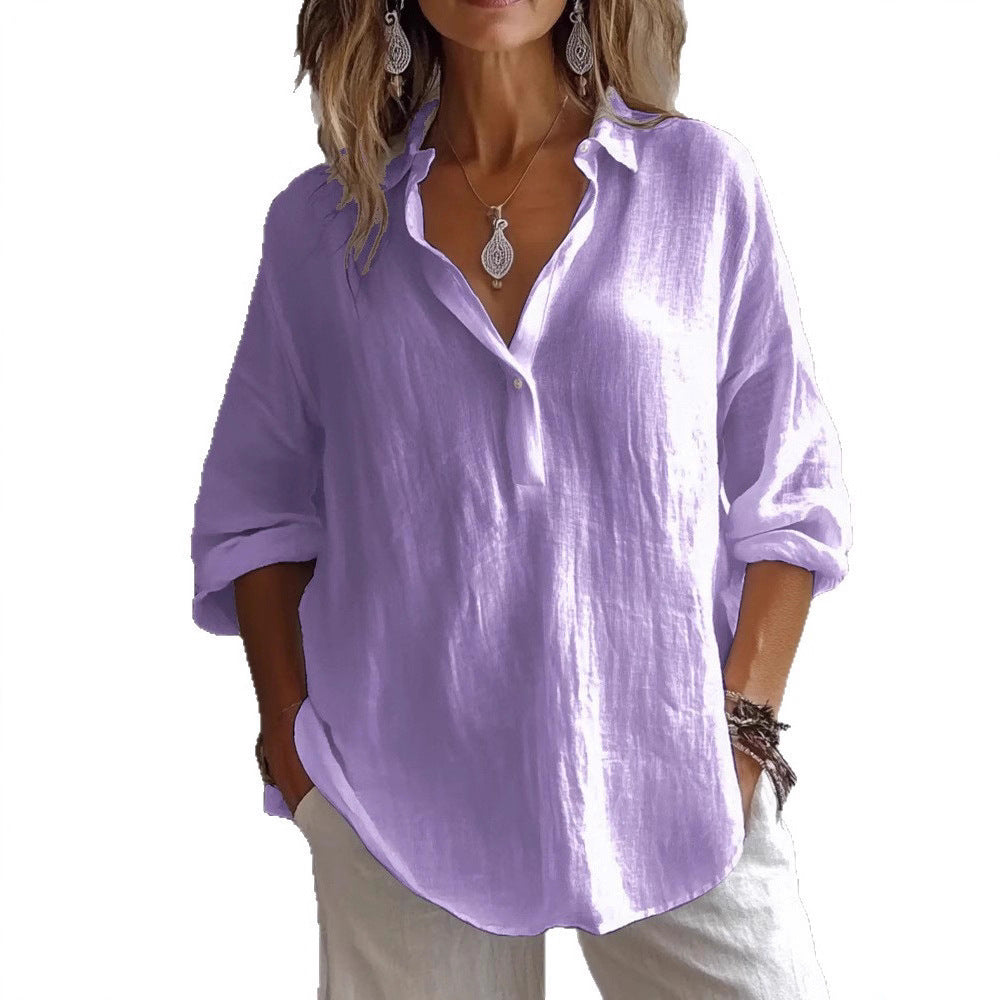 Women Lightweight Linen Blouse Mune Fashion