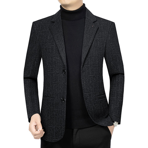 Men's Tailored Blazer made of Wool Blend with Fine Geometric Textured Pattern and Notched Lapel Mune Fashion