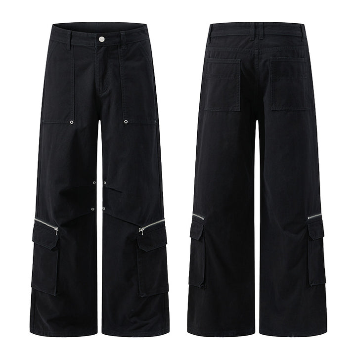 Women's Loose Cargo Palazzo Pants with Zipper and Flap Pockets Mune Fashion