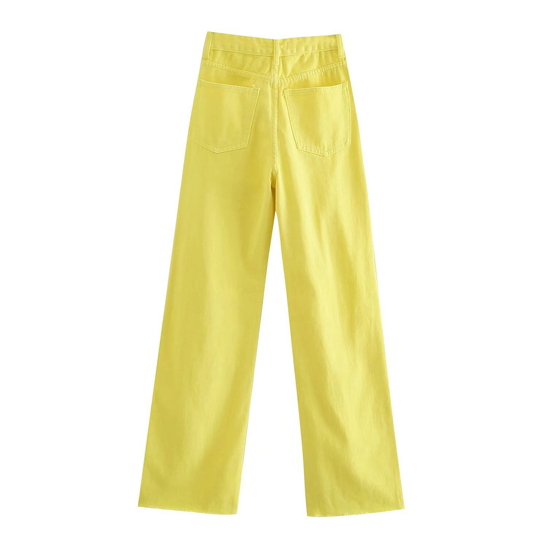 Women's high-waisted wide-cut jeans with wide leg, high waist and raw hem Mune Fashion