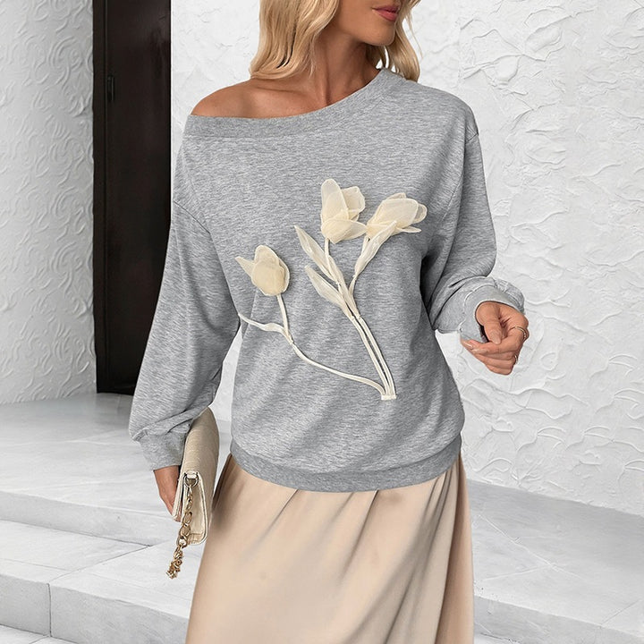 Women’s Casual Sweatshirt with Floral Applications Mune Fashion