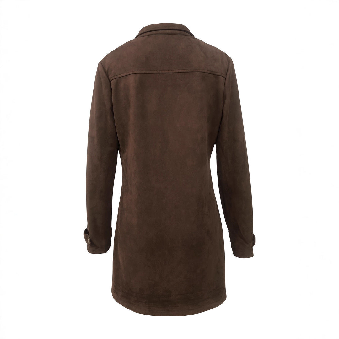 Women's long jacket made of suede leather with utility pockets and concealed zipper Mune Fashion