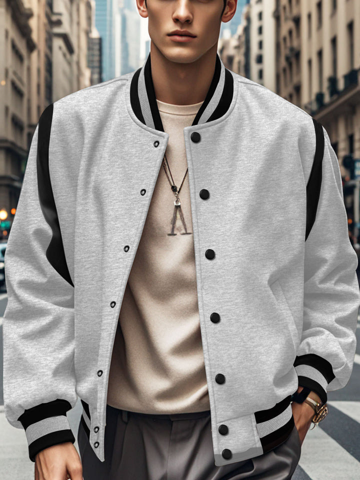 Men's lightweight college jacket in varsity look with press-stud closure, ribbed cuffs, and contrast shoulder trim Mune Fashion