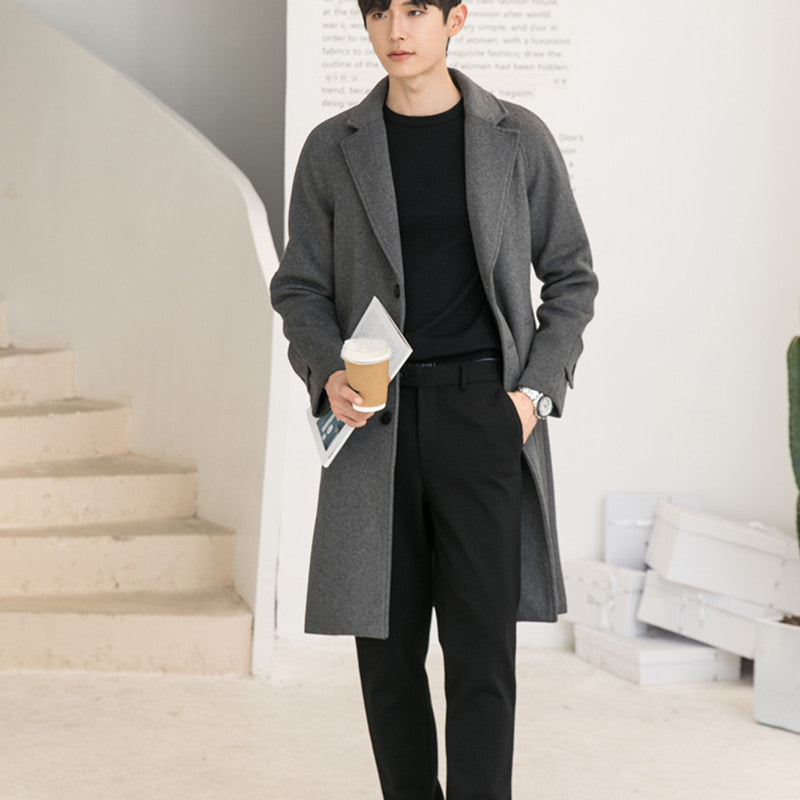 Men's Tailored Wool Blend Overcoat with Classic Lapels and Straight Cut Mune Fashion