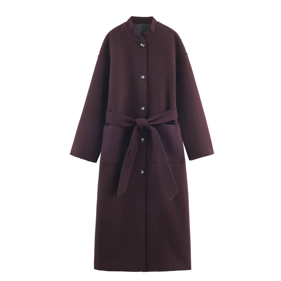 Women’s longer minimalist wool blend kimono coat with tie belt Mune Fashion