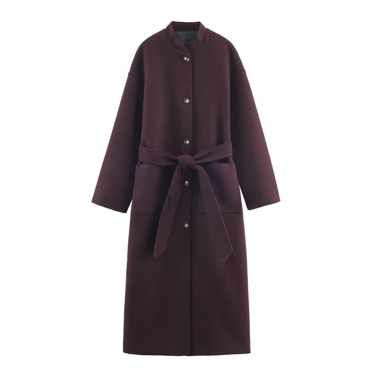 Women’s longer minimalist wool blend kimono coat with tie belt Mune Fashion