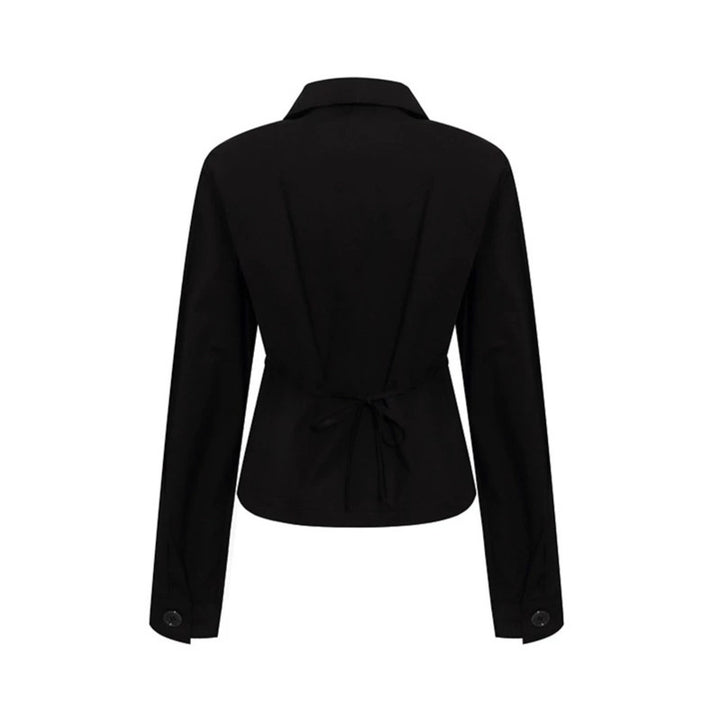 Women Tailored Lightweight Cotton Blouse Jacket with Round Collar and Double Button Row Mune Fashion