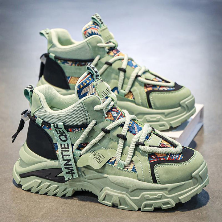 Women's chunky platform sneakers with ethnic textile overlays and sturdy tread sole Mune Fashion