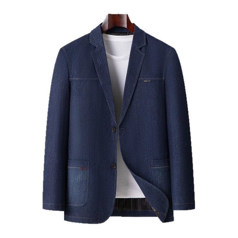 Men's Casual Denim Blazer with Patch Pockets and Light Stretch Mune Fashion