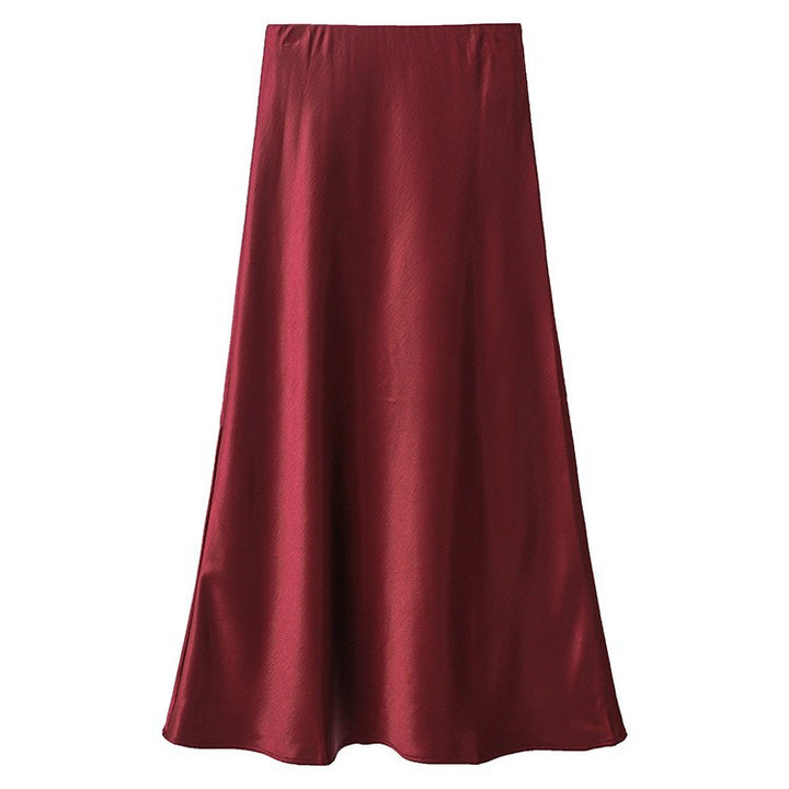 Women's elegant satin midi skirt with A-line and seamless waistband Mune Fashion