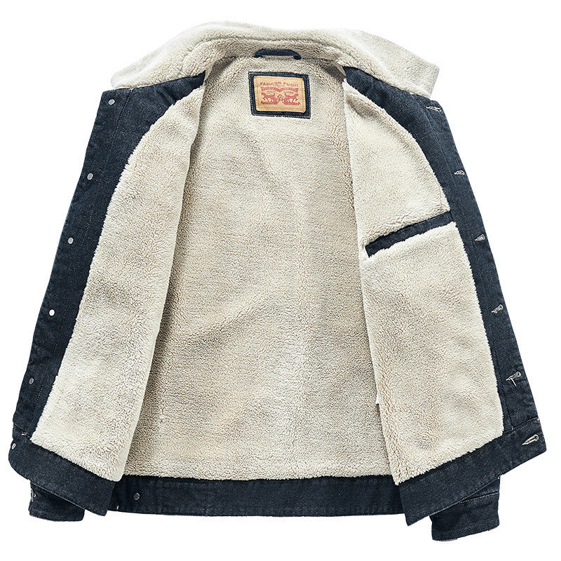 Men's Warm Denim Jacket with Faux Fur Collar Mune Fashion