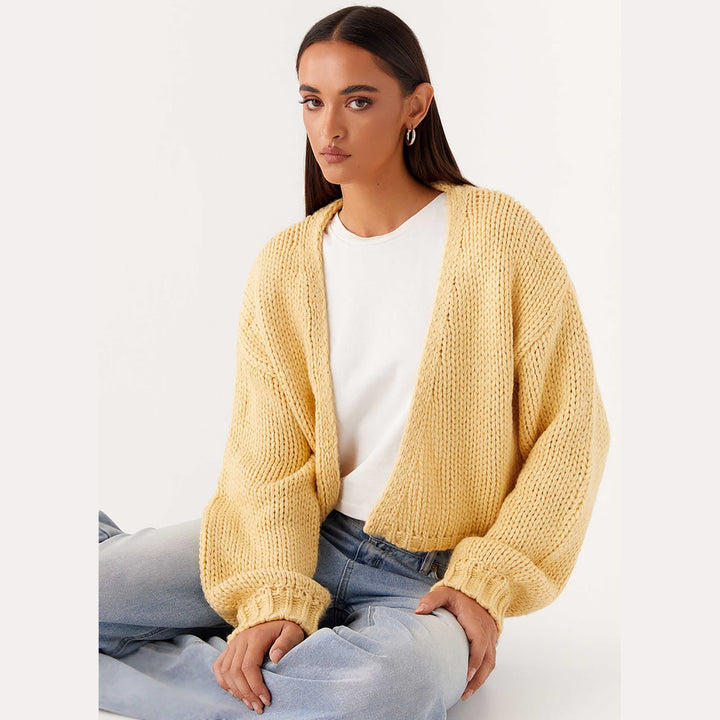 Women's Oversized Chunky Knit Cardigan with Shawl Collar and Ribbed Cuffs Mune Fashion