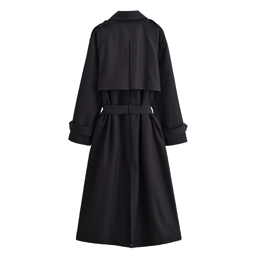 Ladies longer waist-adjustable trench coat with tie belt and epaulettes Mune Fashion