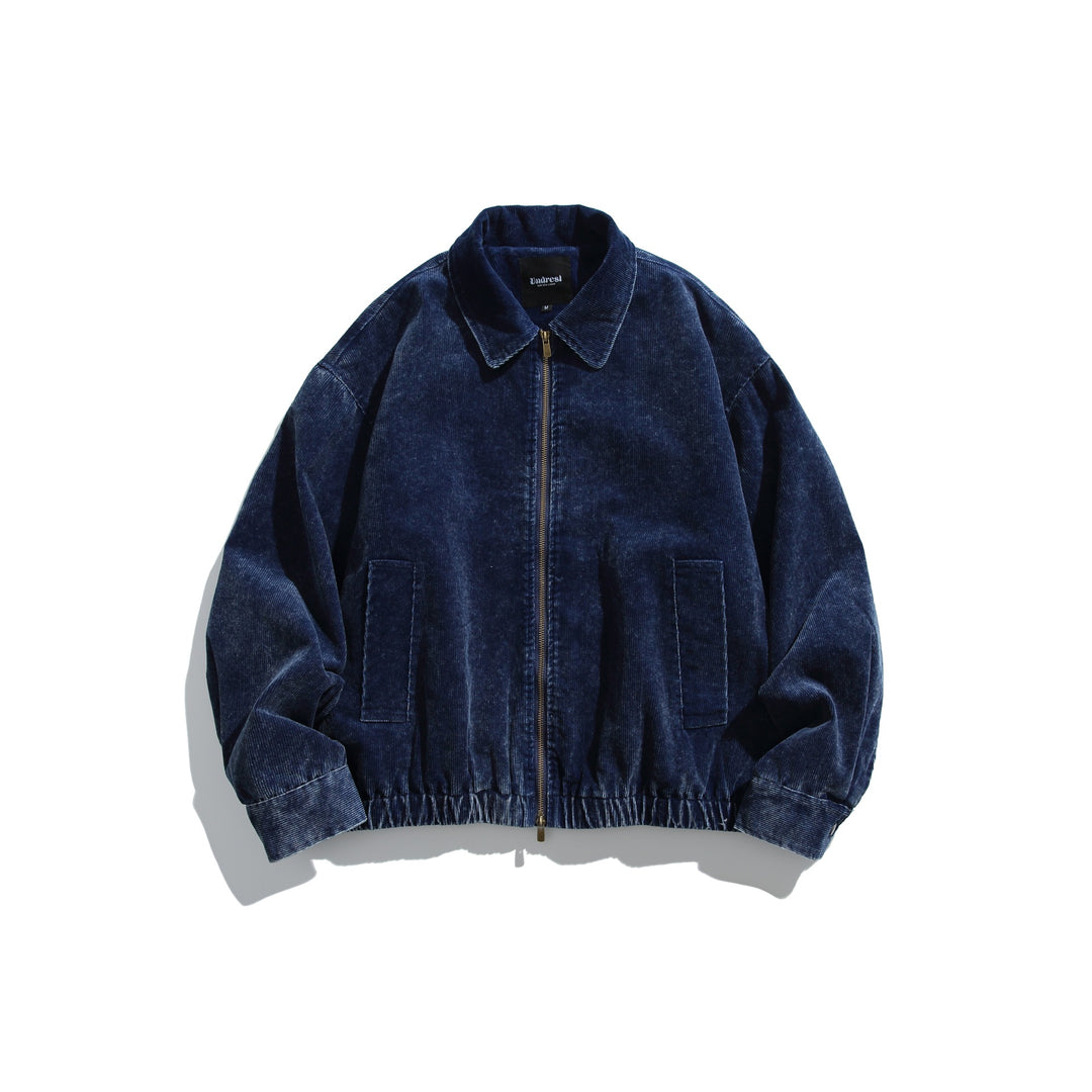 Unisex Corduroy Bomber Jacket with Zipper and Elastic Hem Mune Fashion