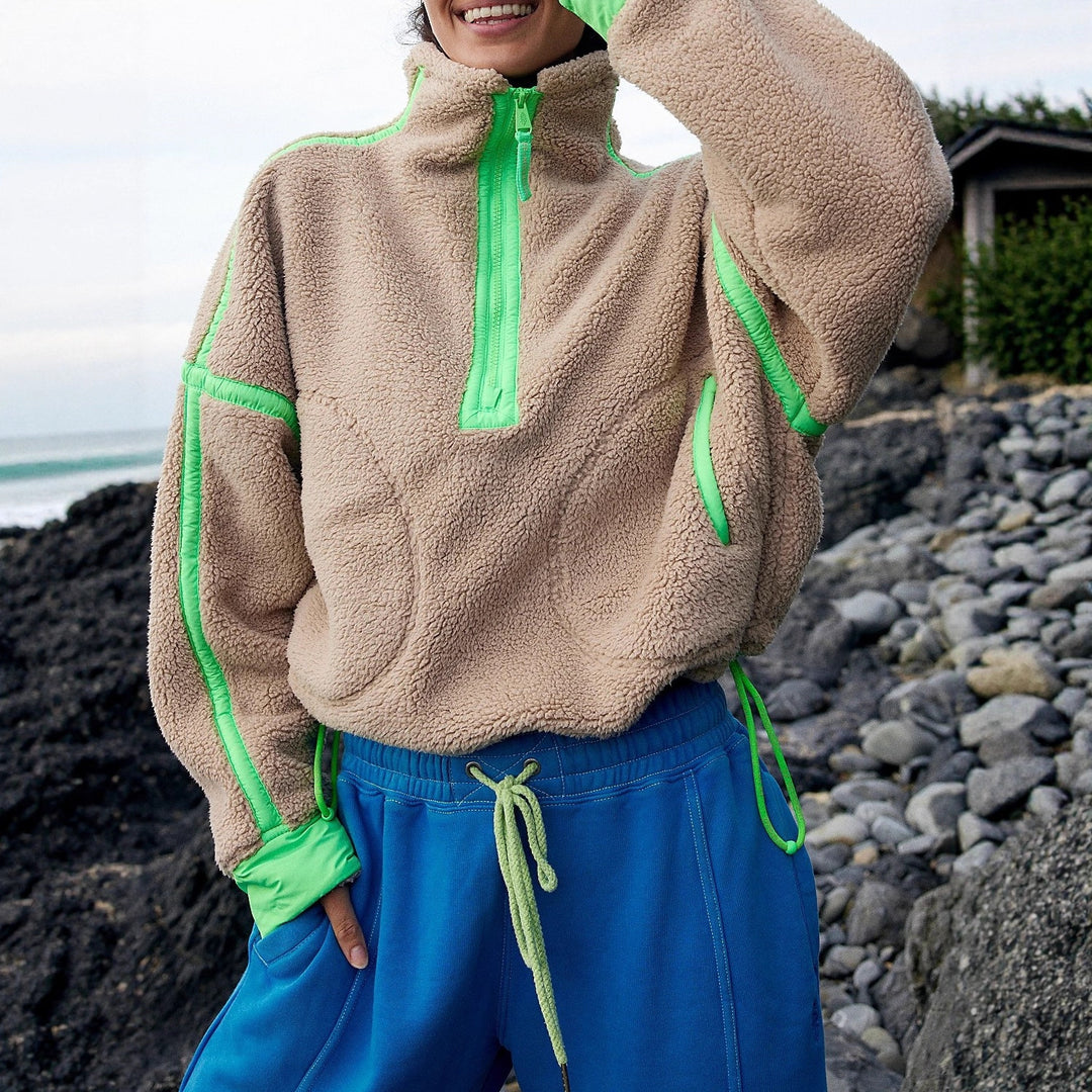 Women's Fashionable Fleece Pullover with High Collar