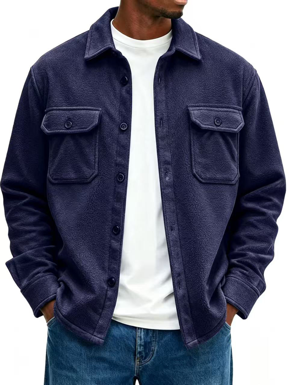 Men's fleece overshirt with chest pockets and shirt collar Mune Fashion
