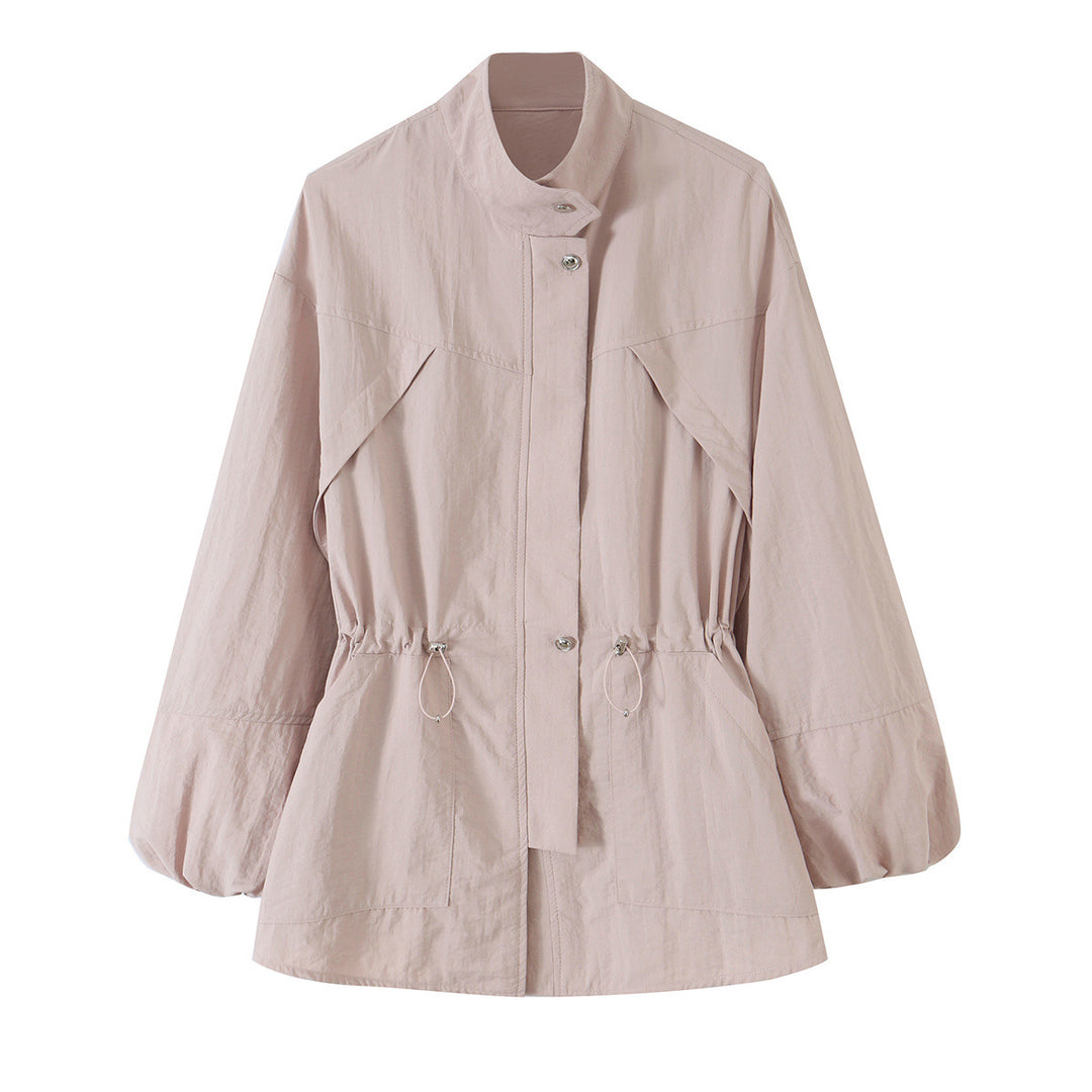 Women's Light Tailored Transitional Jacket with Drawstring, Stand Collar and Balloon Sleeves Mune Fashion