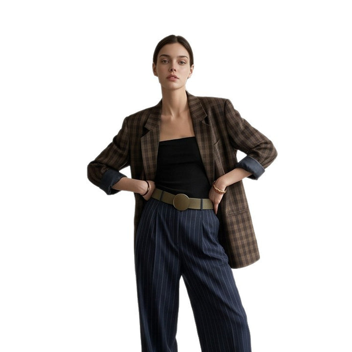 Women’s oversized check blazer with boxy silhouette and dropped shoulders Mune Fashion
