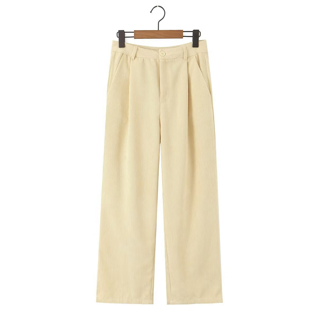 Women High-Waisted Cord Pants with Wide Leg and Pleats Mune Fashion