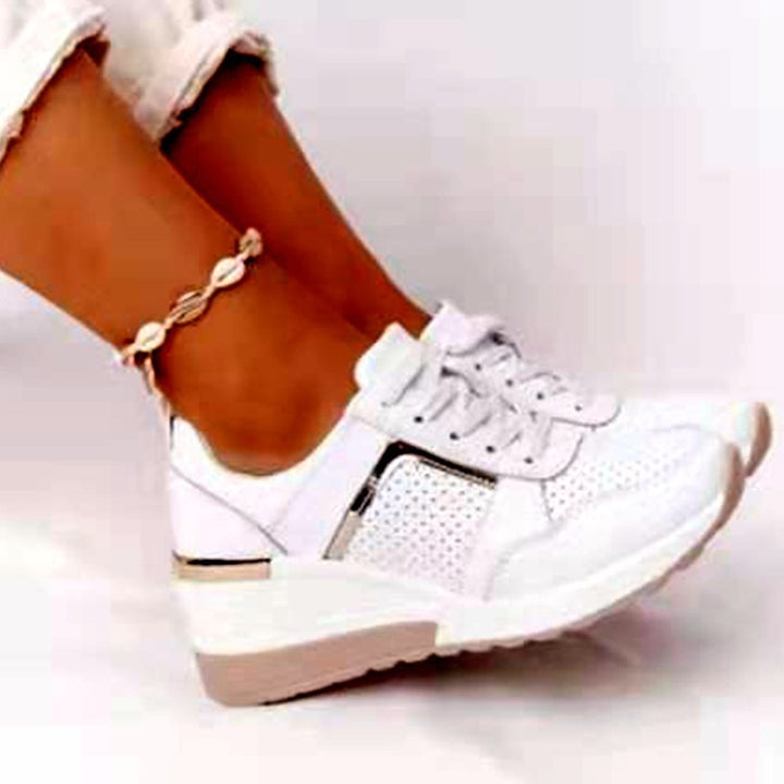 Women's platform sneaker with wedge sole, mesh and velvet mix, metallic decorative details Mune Fashion
