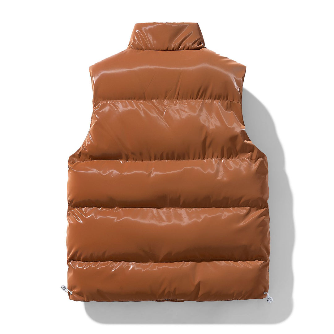 Women's Glossy Quilted Vest with High Stand-Up Collar and Drawstring Hem Mune Fashion
