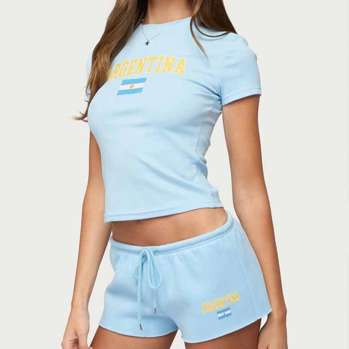 Women’s short crop T-shirt and sweatshorts set with French flag print Mune Fashion