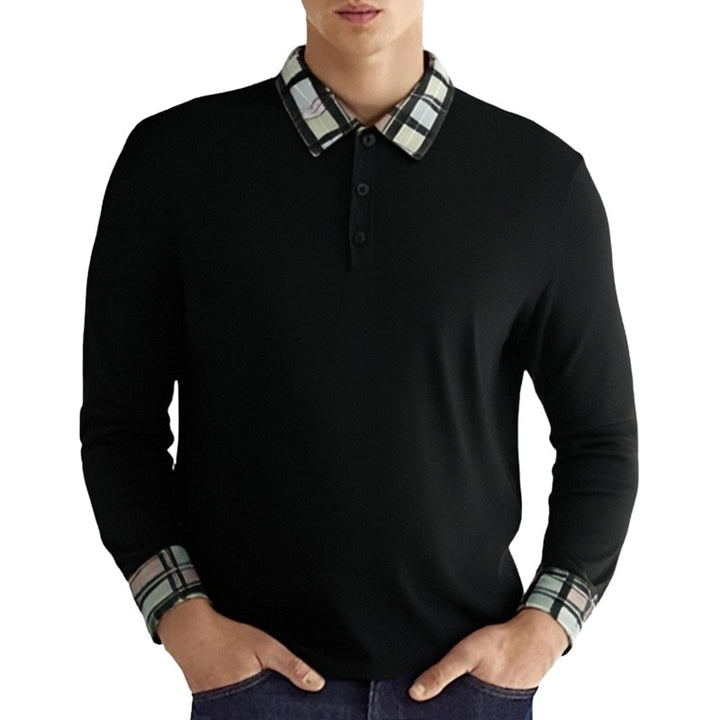 Men's figure-hugging long-sleeve polo shirt with checked collar and cuff trim Mune Fashion