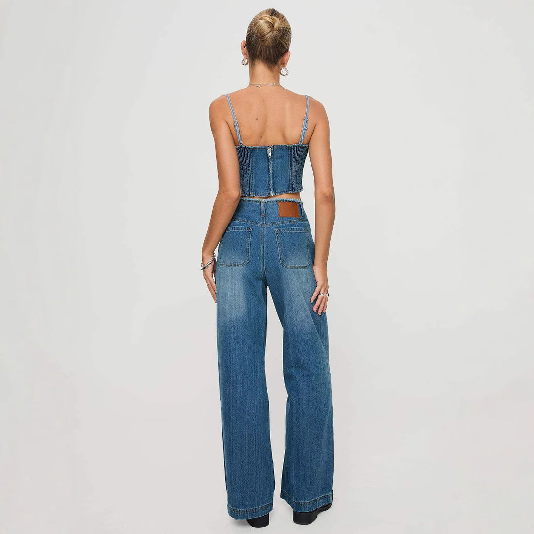 Women's high-waisted wide-leg jeans with raw waist, extra wide leg, and five-pocket design Mune Fashion
