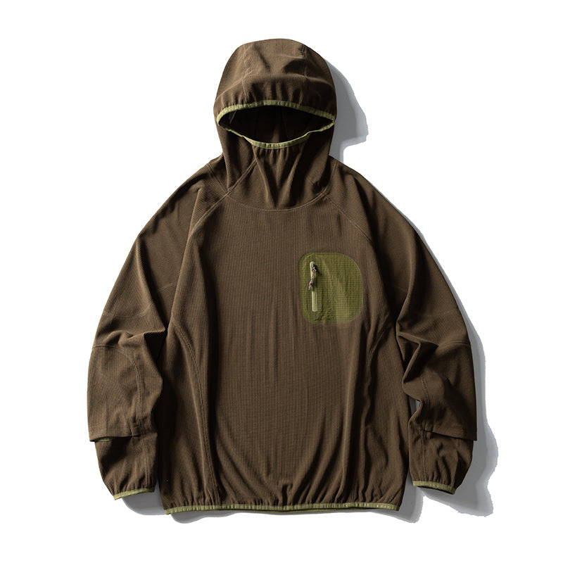 Unisex Lightweight Technical Hooded Pullover Wind Jacket with Chest Zipper Pocket and Elastic Hem Mune Fashion