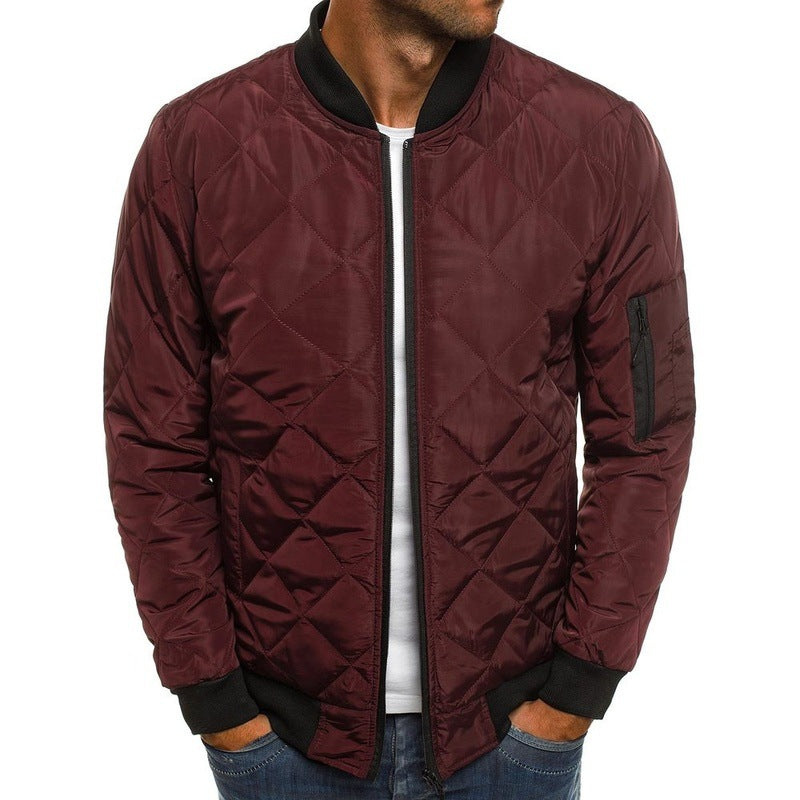 Men's lightweight quilted blouson jacket with diamond stitching, elastic ribbed cuffs, and sleeve zip pocket Mune Fashion