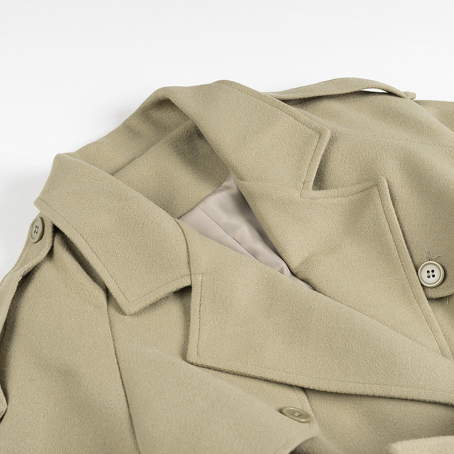 Women Long Trench Coat with Belt, Double-Breasted Button Placket and Epaulets Mune Fashion